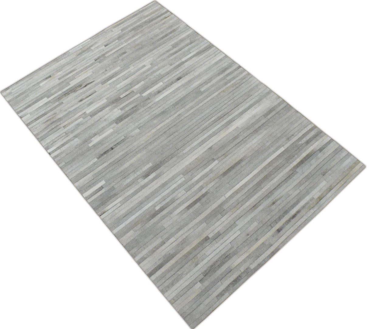 Silver And Ivory Handmade 5x8 Genuine Leather Area Rug