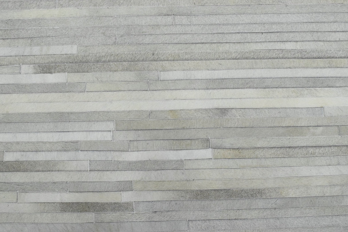 Silver And Ivory Handmade 5x8 Genuine Leather Area Rug