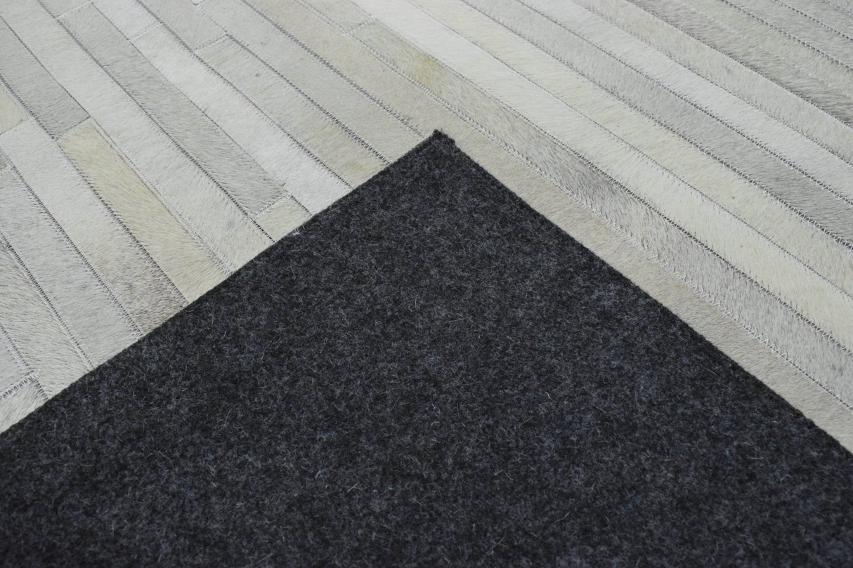 Silver And Ivory Handmade 5x8 Genuine Leather Area Rug