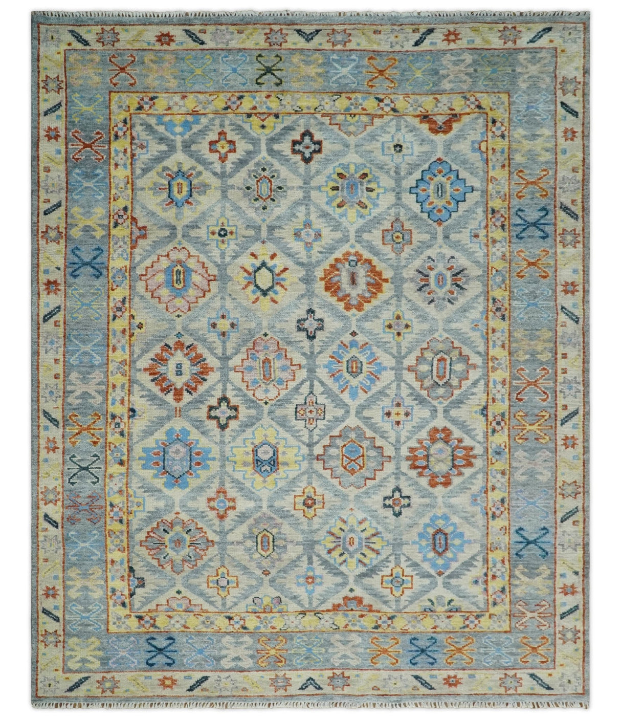 Silver and Mustard Traditional Hand Knotted Custom Made Wool Area Rug