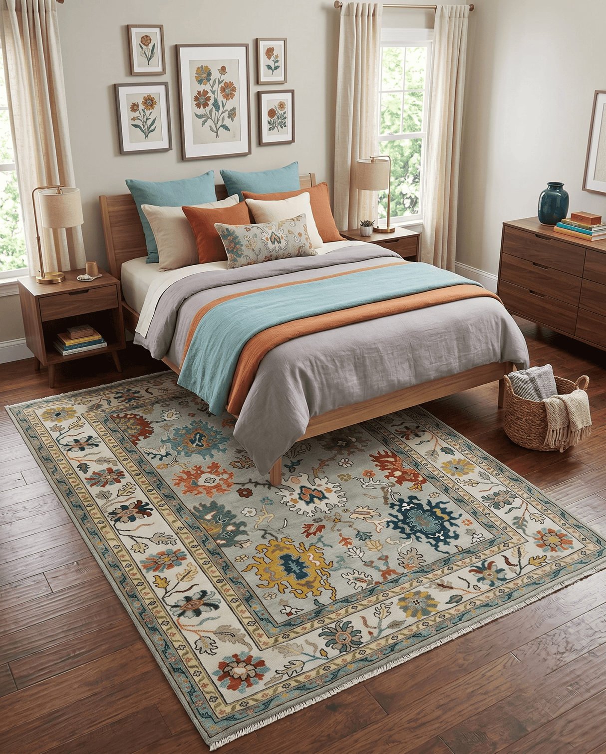 Silver, Ivory and Beige vibrant Colorful Hand knotted Multi Size Traditional Oushak wool Rug