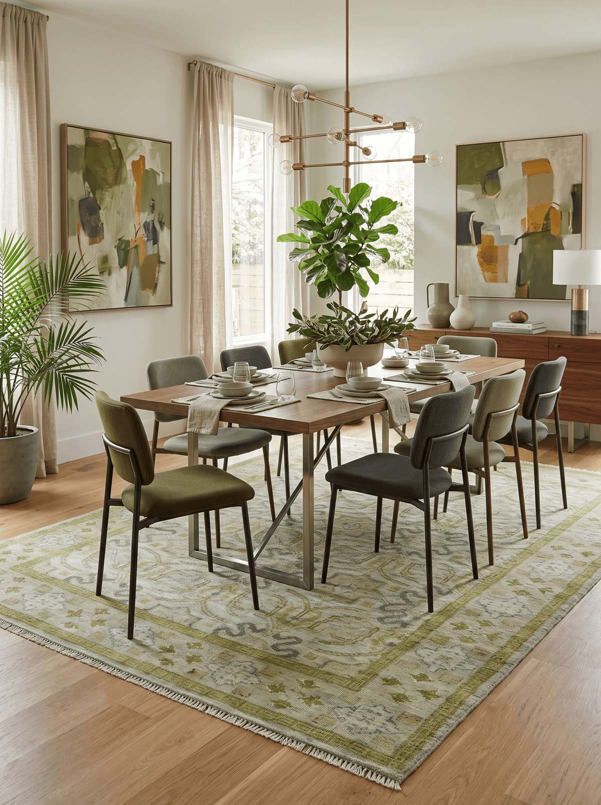 Silver, Olive and Green Traditional Floral Design Custom Made wool area rug