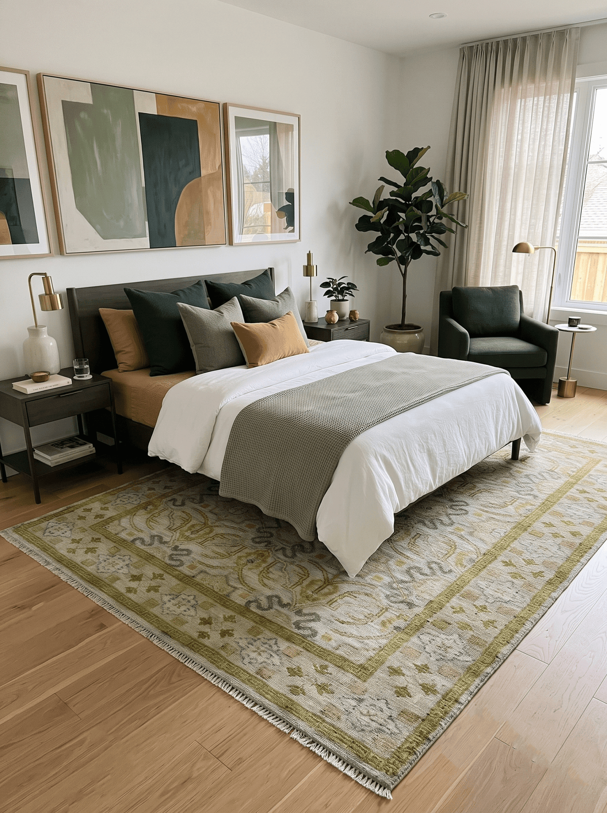 Silver, Olive and Green Traditional Floral Design Custom Made wool area rug