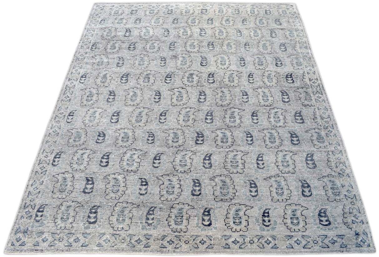 Silver Traditional Style Hand Knotted 8x10 Wool Area Rug