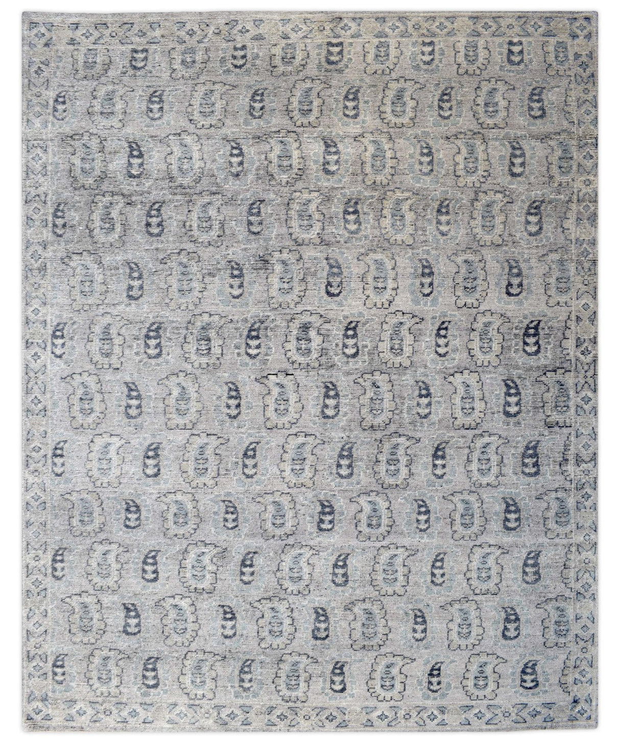 Silver Traditional Style Hand Knotted 8x10 Wool Area Rug