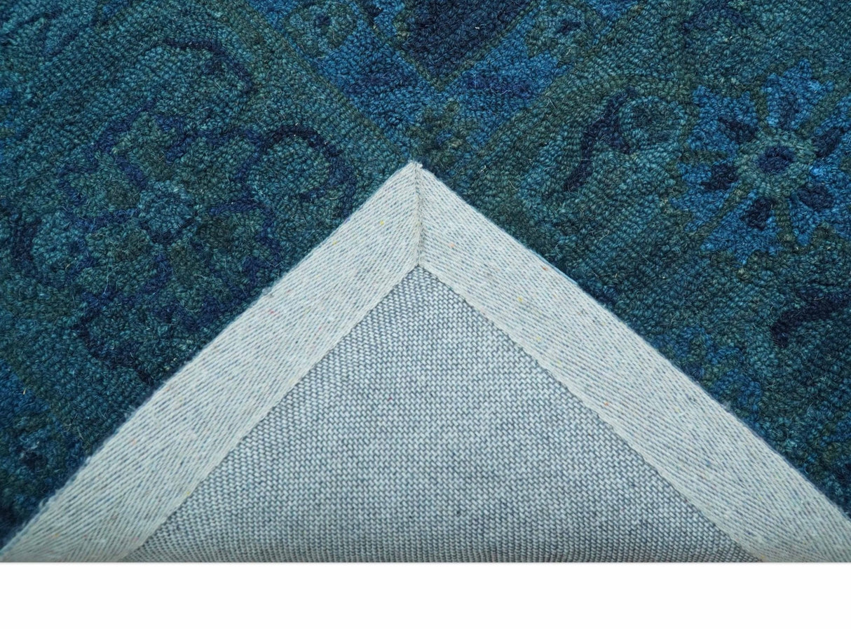 Sky Custom Made Blue Traditional Oushak Design Overdyed Wool Rug