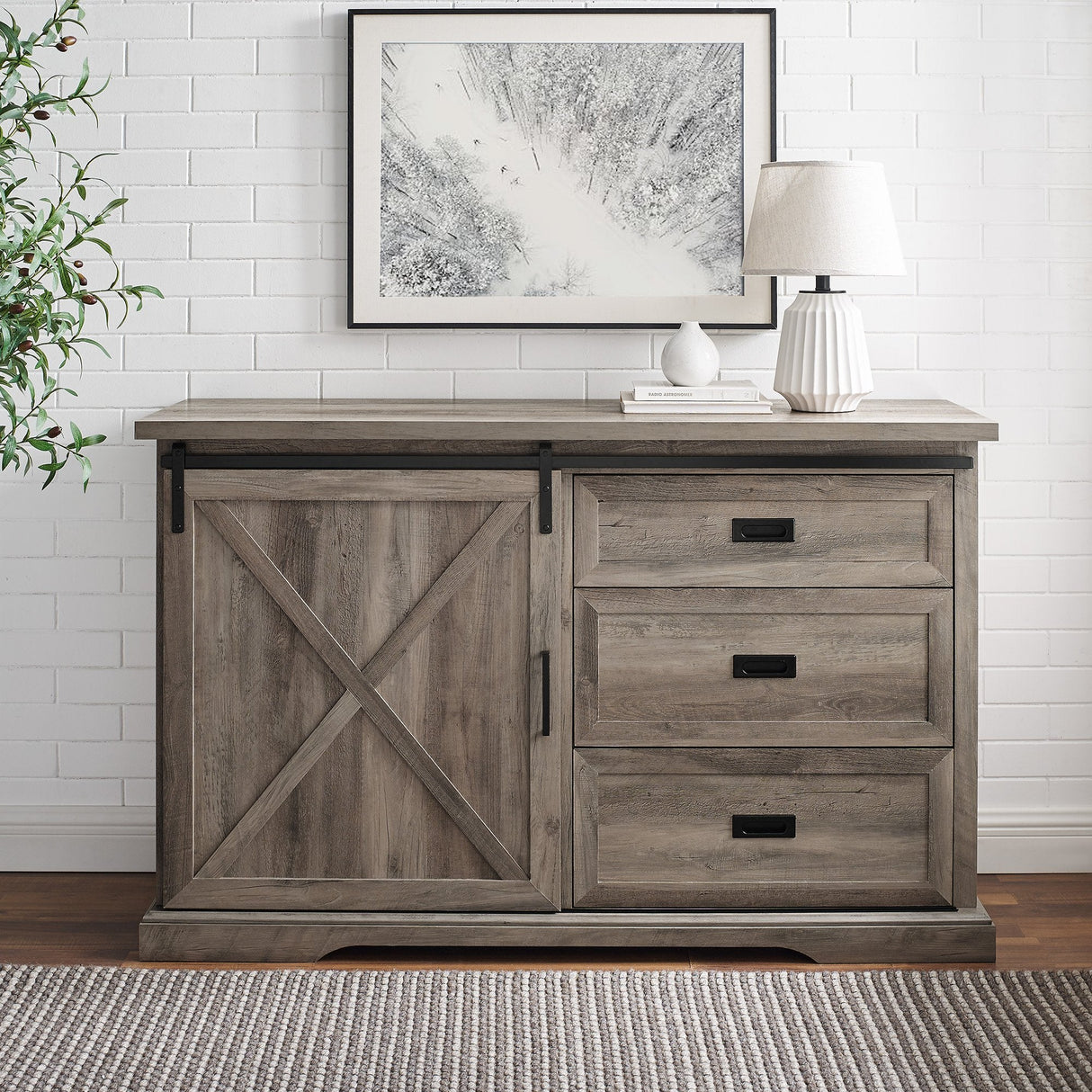 Sliding X Barn Door Buffet Sideboard & TV Stand-Dining / Kitchen-Parc Decor