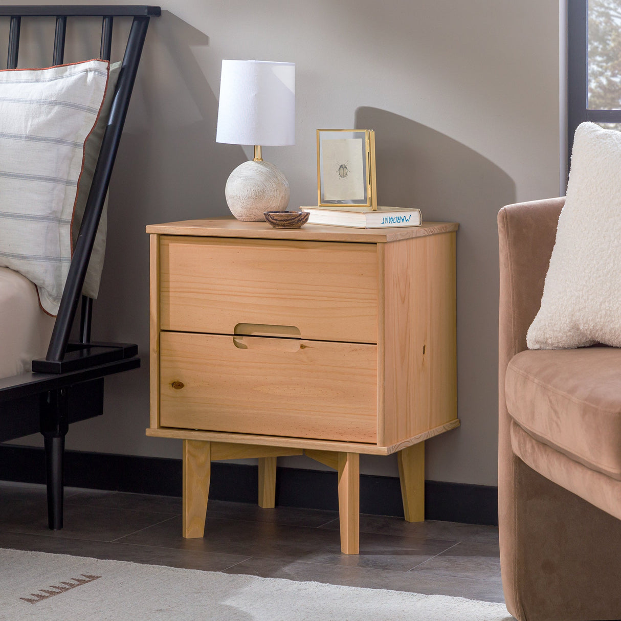Sloane Mid Century Modern Solid Wood Nightstand-Bedroom-Parc Decor
