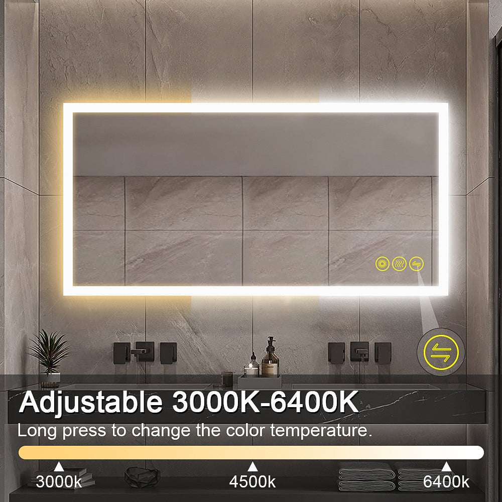 SmartGlow Dimmable LED Frameless Anti-Fog Bathroom Vanity Mirror-镜子-Parc Decor