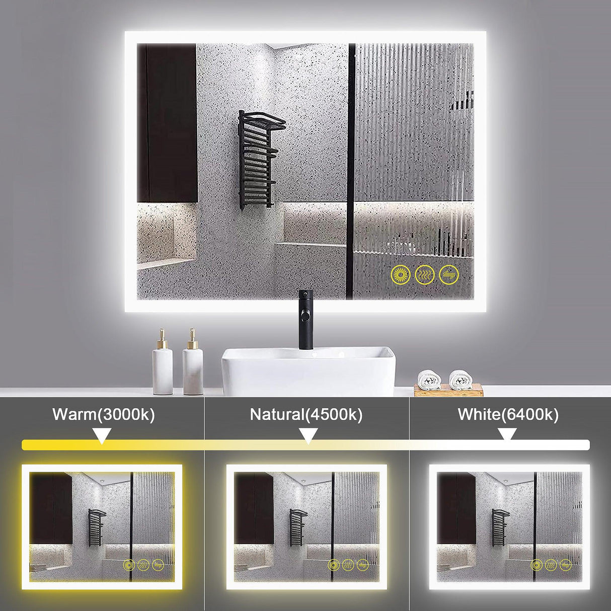 SmartGlow Dimmable LED Frameless Anti-Fog Bathroom Vanity Mirror-镜子-Parc Decor