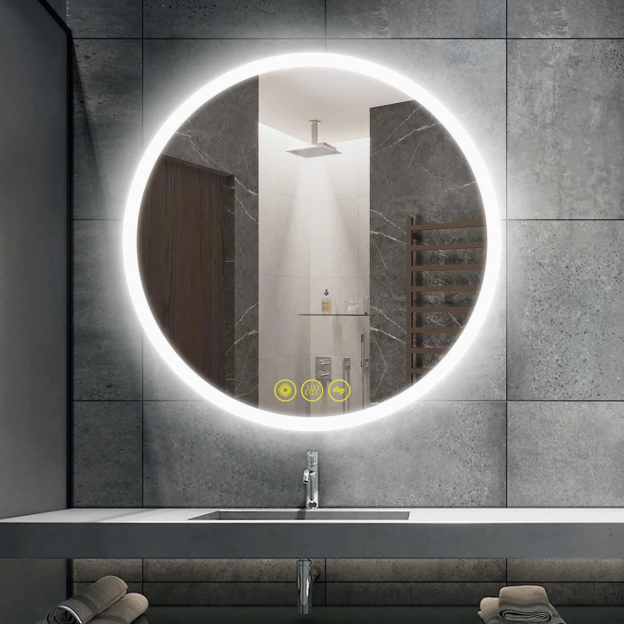 SmartReflect Modern Round LED Dimmable Anti-Fog Frameless Bathroom Vanity Mirror