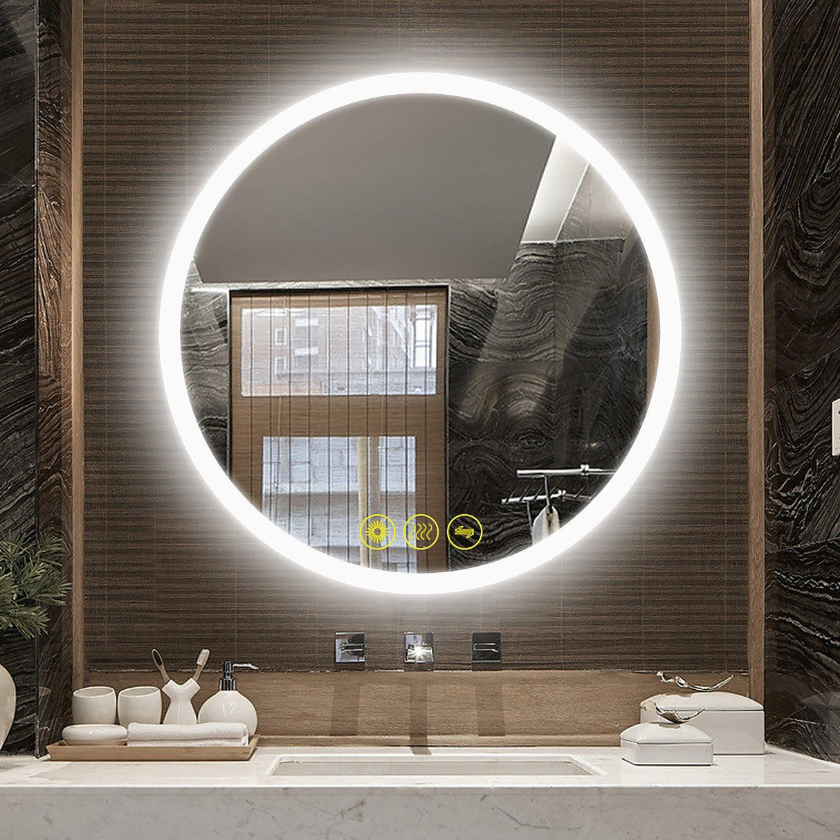 SmartReflect Modern Round LED Dimmable Anti-Fog Frameless Bathroom Vanity Mirror-镜子-Parc Decor