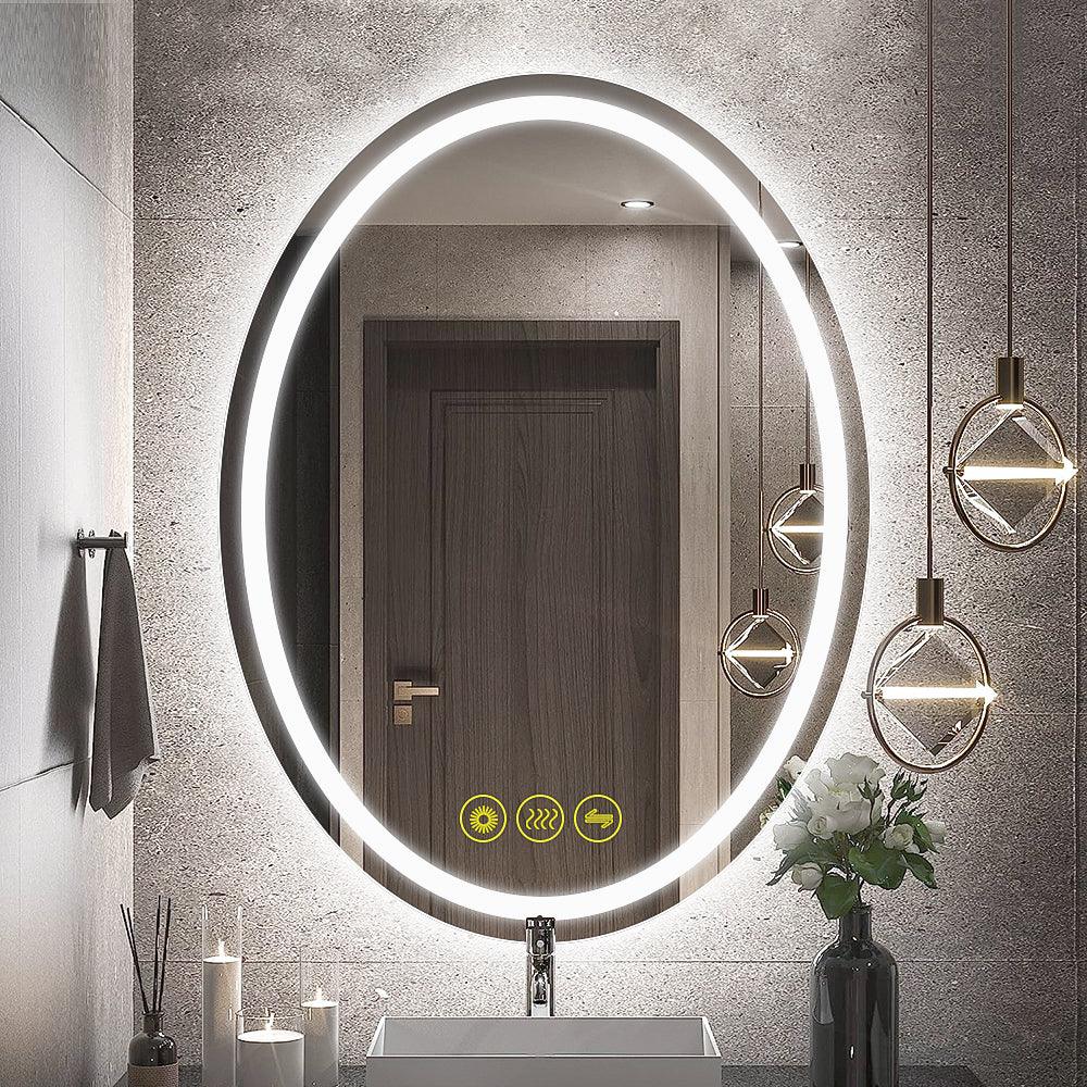 SmartReflex Oval LED Mirror Backlit 3000K-6400K Frameless Anti-Fog Dimmable Bathroom/Vanity Mirror-镜子-Parc Decor