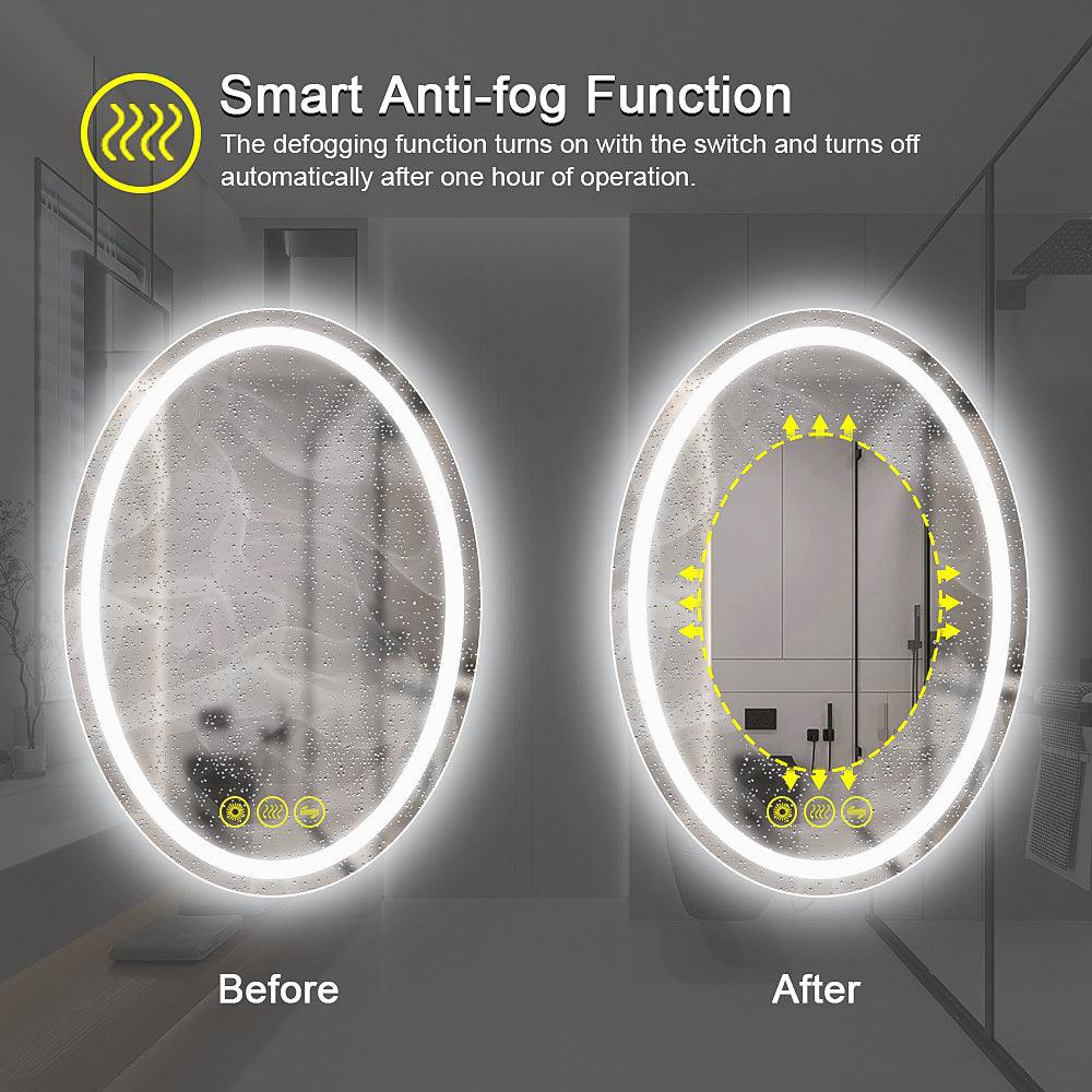 SmartReflex Oval LED Mirror Backlit 3000K-6400K Frameless Anti-Fog Dimmable Bathroom/Vanity Mirror-镜子-Parc Decor