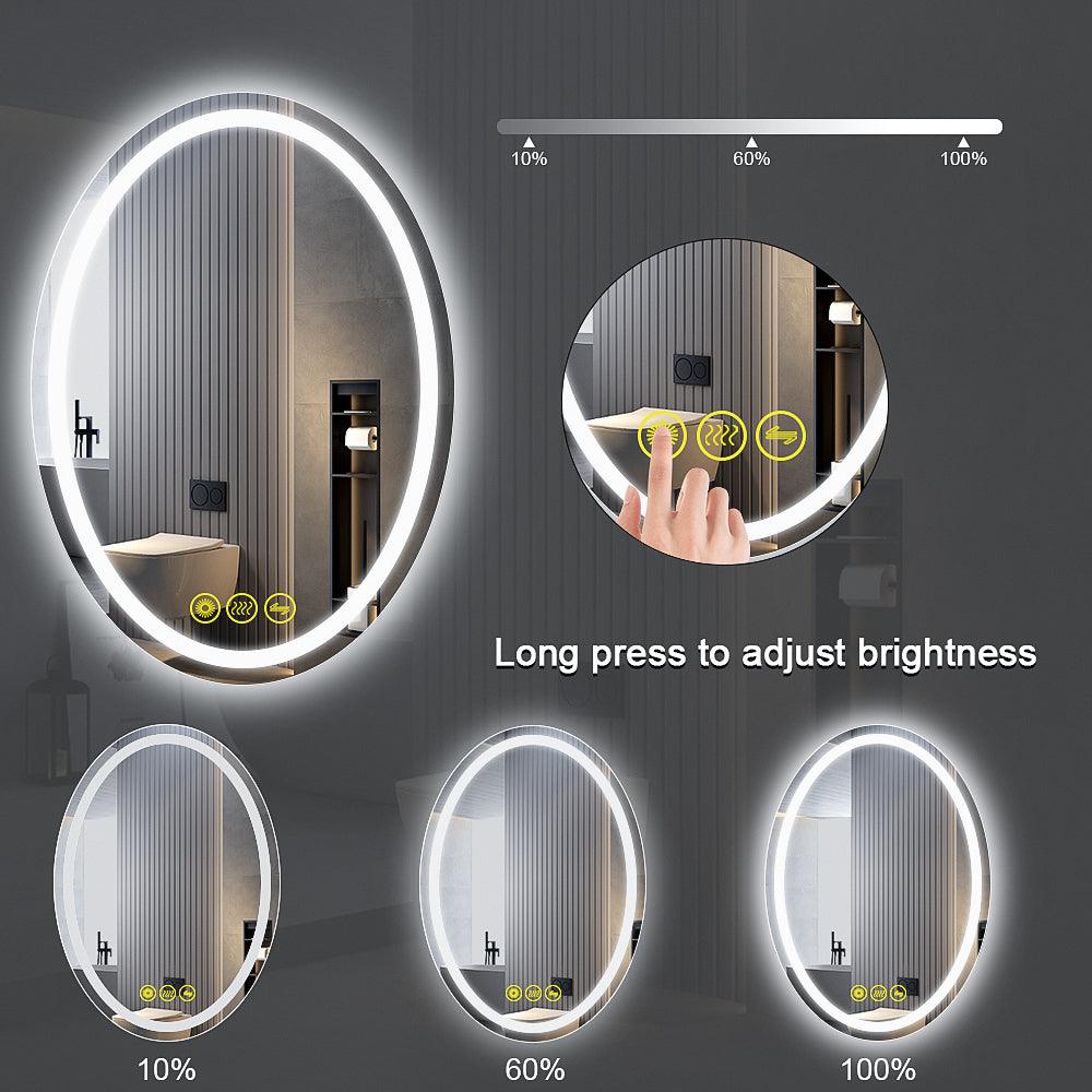 SmartReflex Oval LED Mirror Backlit 3000K-6400K Frameless Anti-Fog Dimmable Bathroom/Vanity Mirror-镜子-Parc Decor
