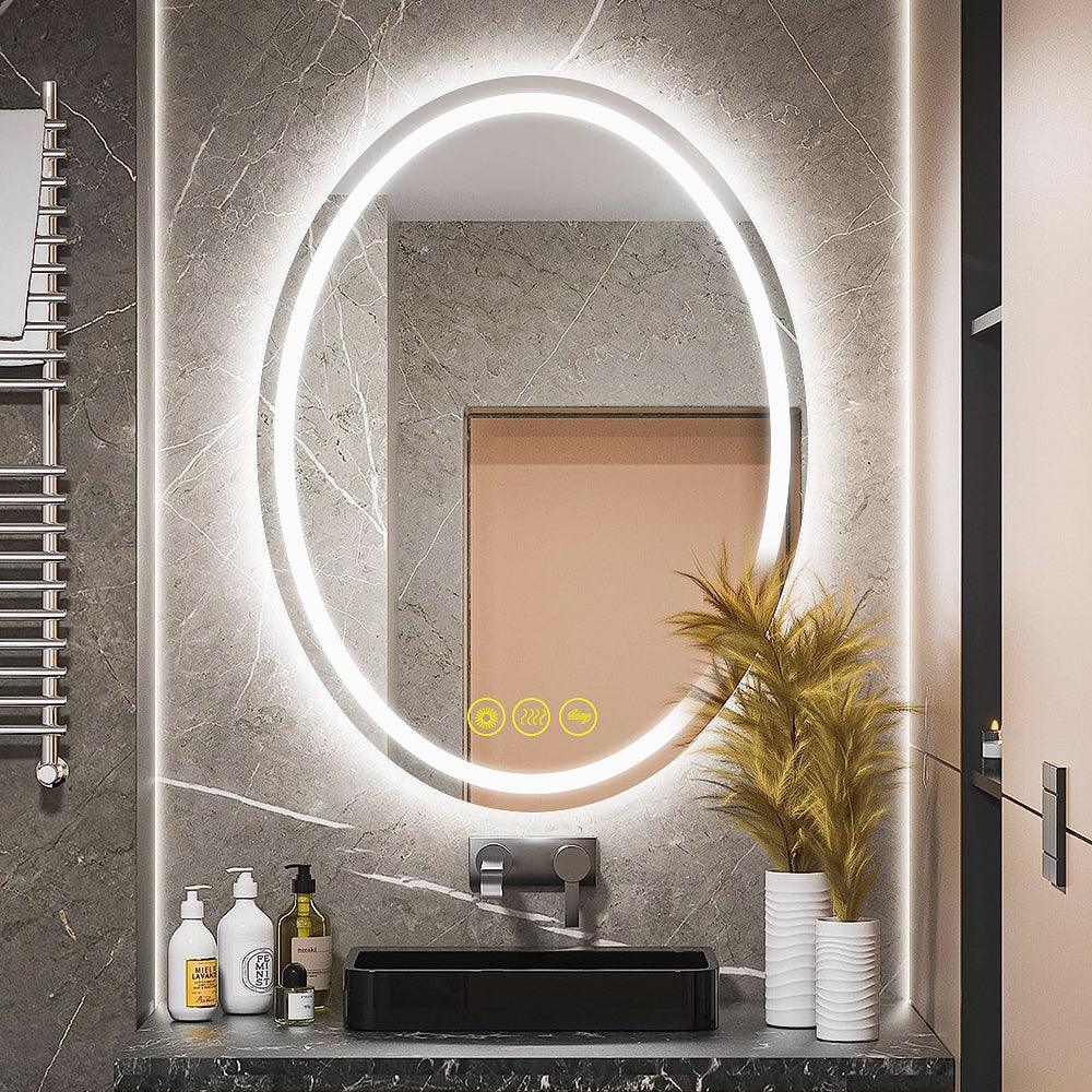 SmartReflex Oval LED Mirror Backlit 3000K-6400K Frameless Anti-Fog Dimmable Bathroom/Vanity Mirror-镜子-Parc Decor