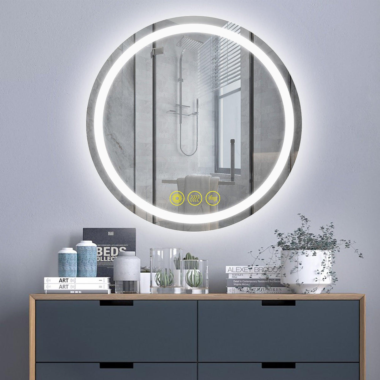 SmartShine Contemporary LED Dimmable Round Anti-Fog Backlit Bathroom Vanity Mirror-镜子-Parc Decor