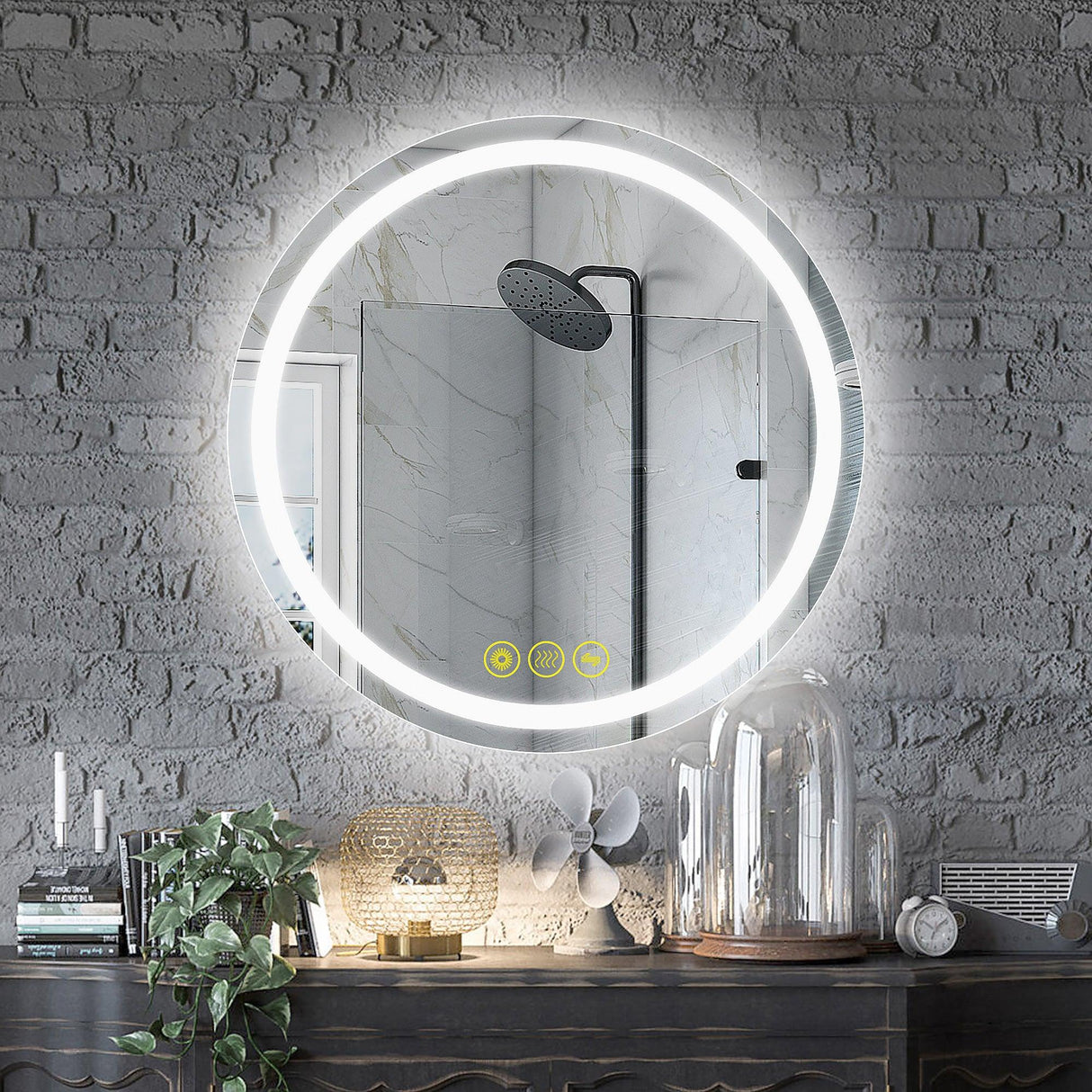 SmartShine Contemporary LED Dimmable Round Anti-Fog Backlit Bathroom Vanity Mirror-镜子-Parc Decor