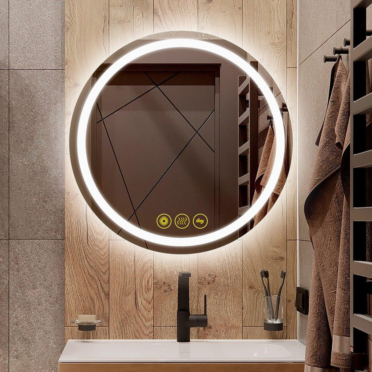 SmartShine Contemporary LED Dimmable Round Anti-Fog Backlit Bathroom Vanity Mirror-镜子-Parc Decor
