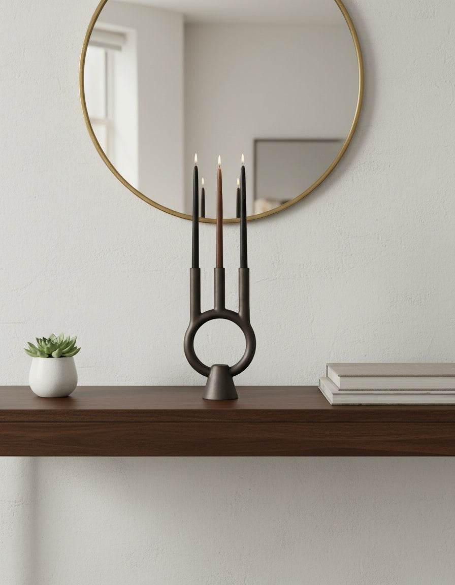 Smoke-Fired Ceramic Black Candle Holder Shadows.-Parc Decor