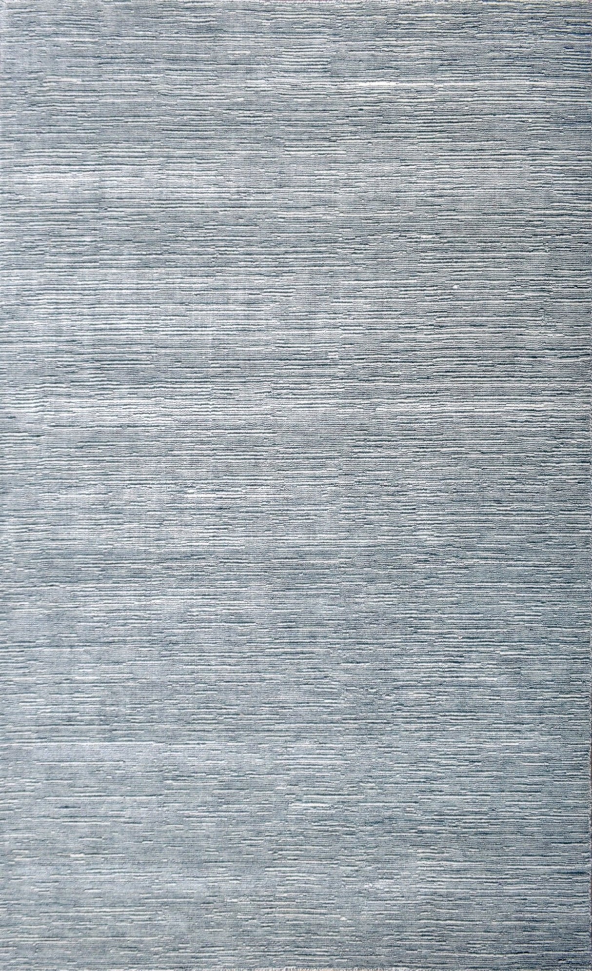 Solid Blue and Silver Wool And Viscose 5x8 Area Rug