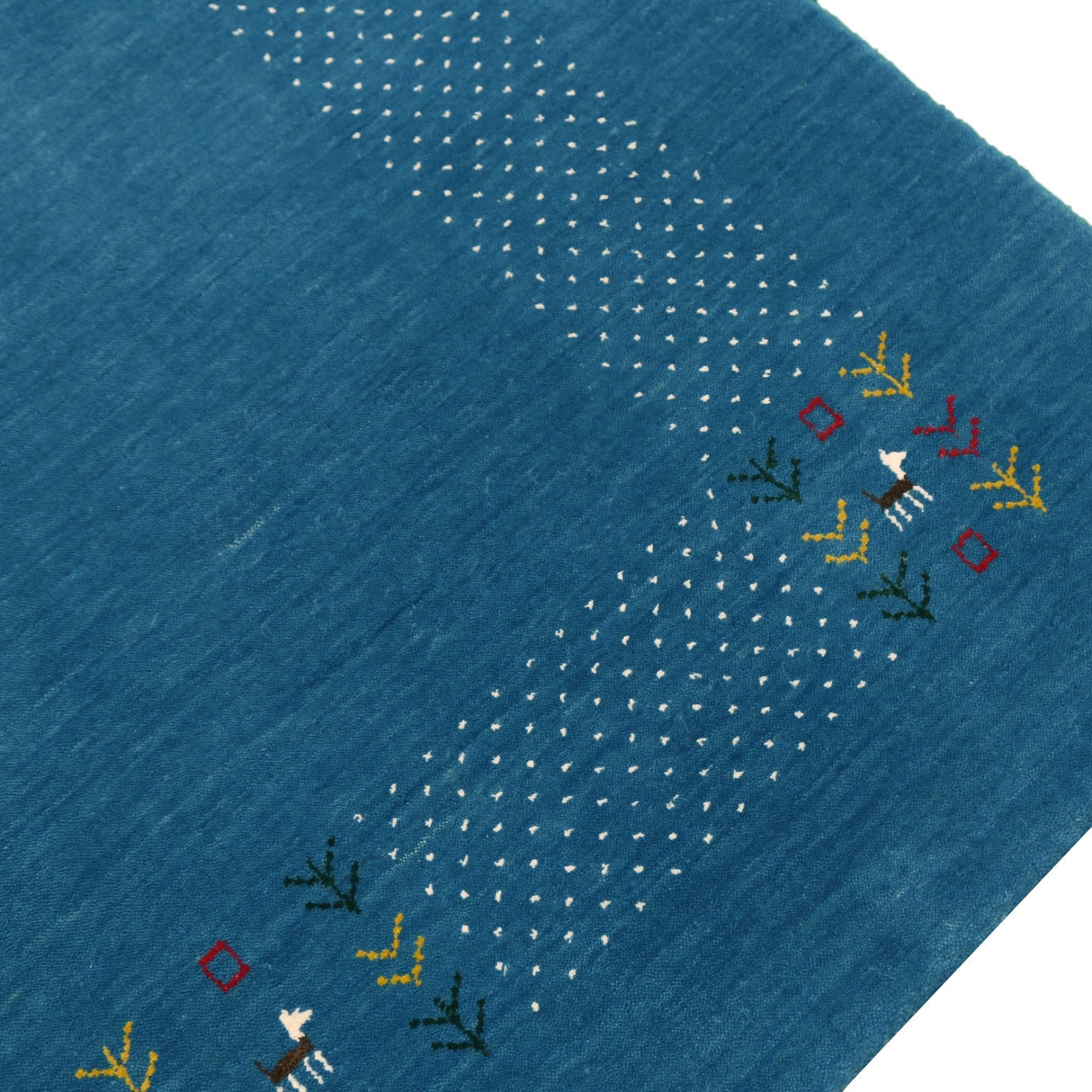 Solid Blue Border Design Hand Loomed Wool Area Rug