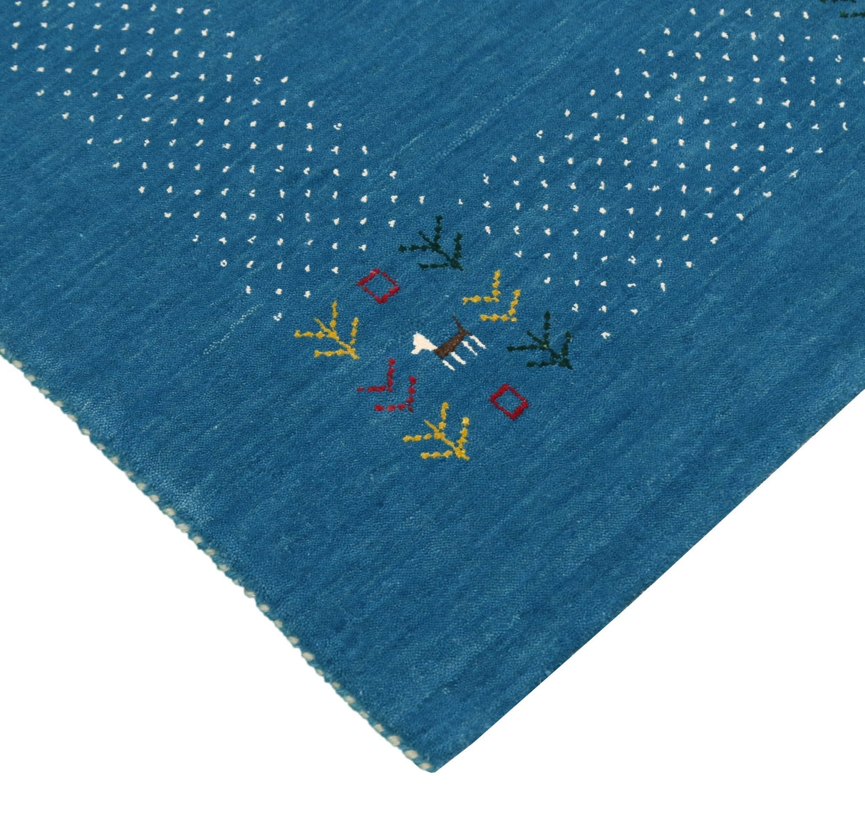 Solid Blue Border Design Hand Loomed Wool Area Rug