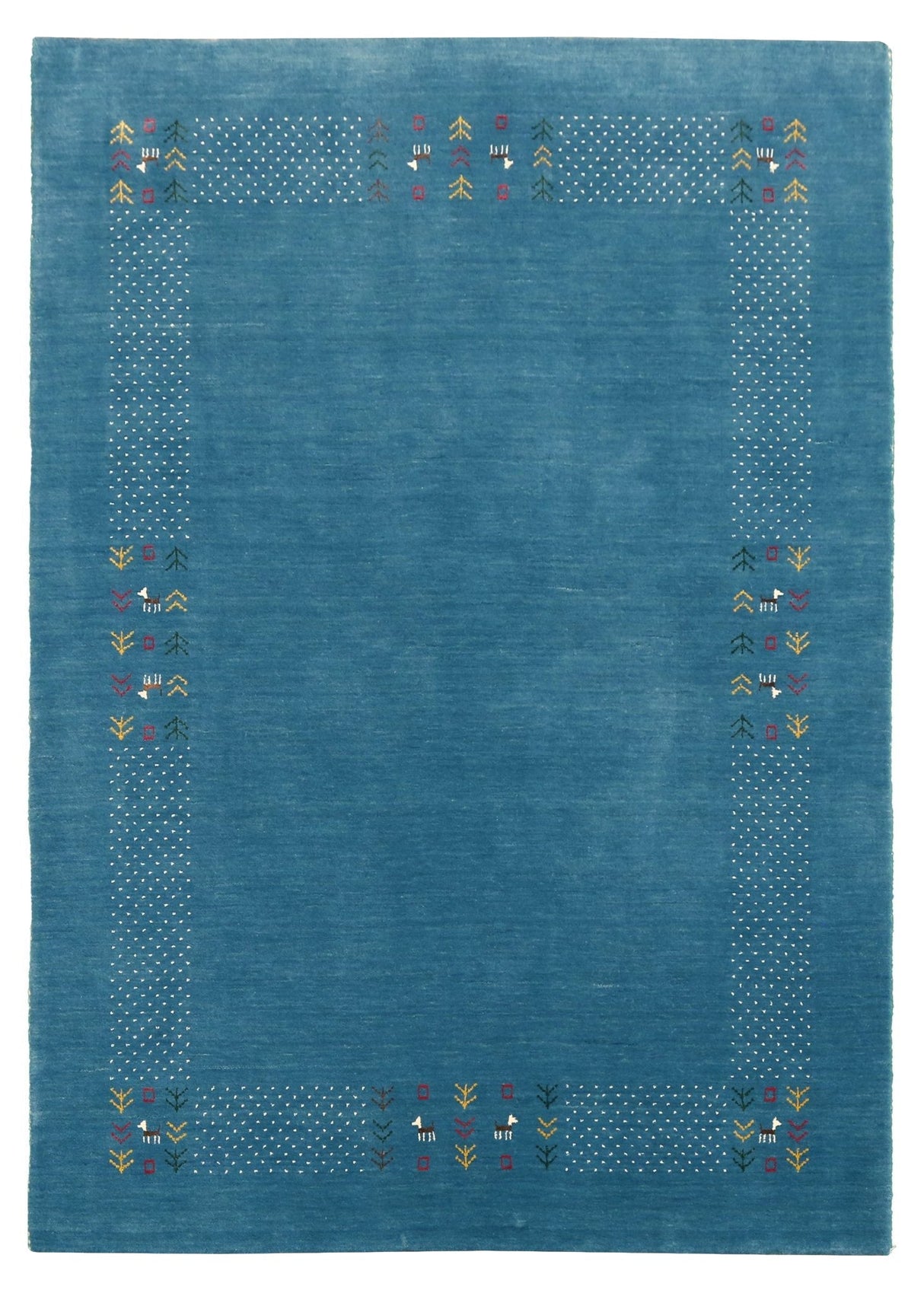 Solid Blue Border Design Hand Loomed Wool Area Rug
