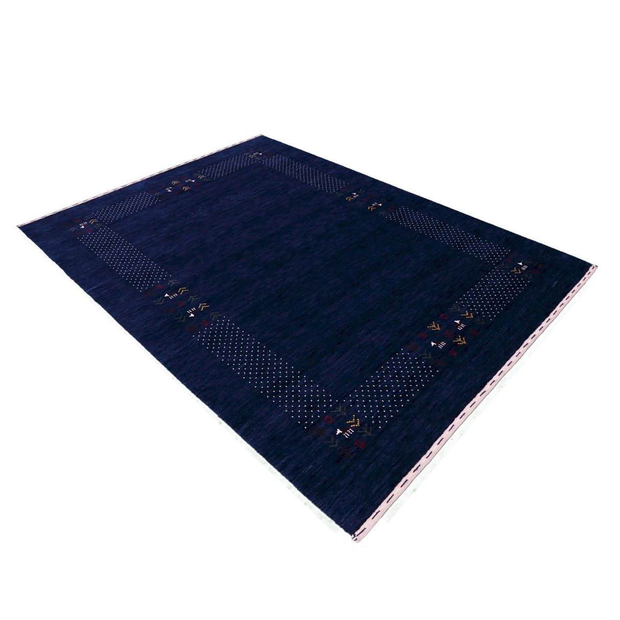 Solid Blue Border Patterns Hand Loomed Wool Area Rug