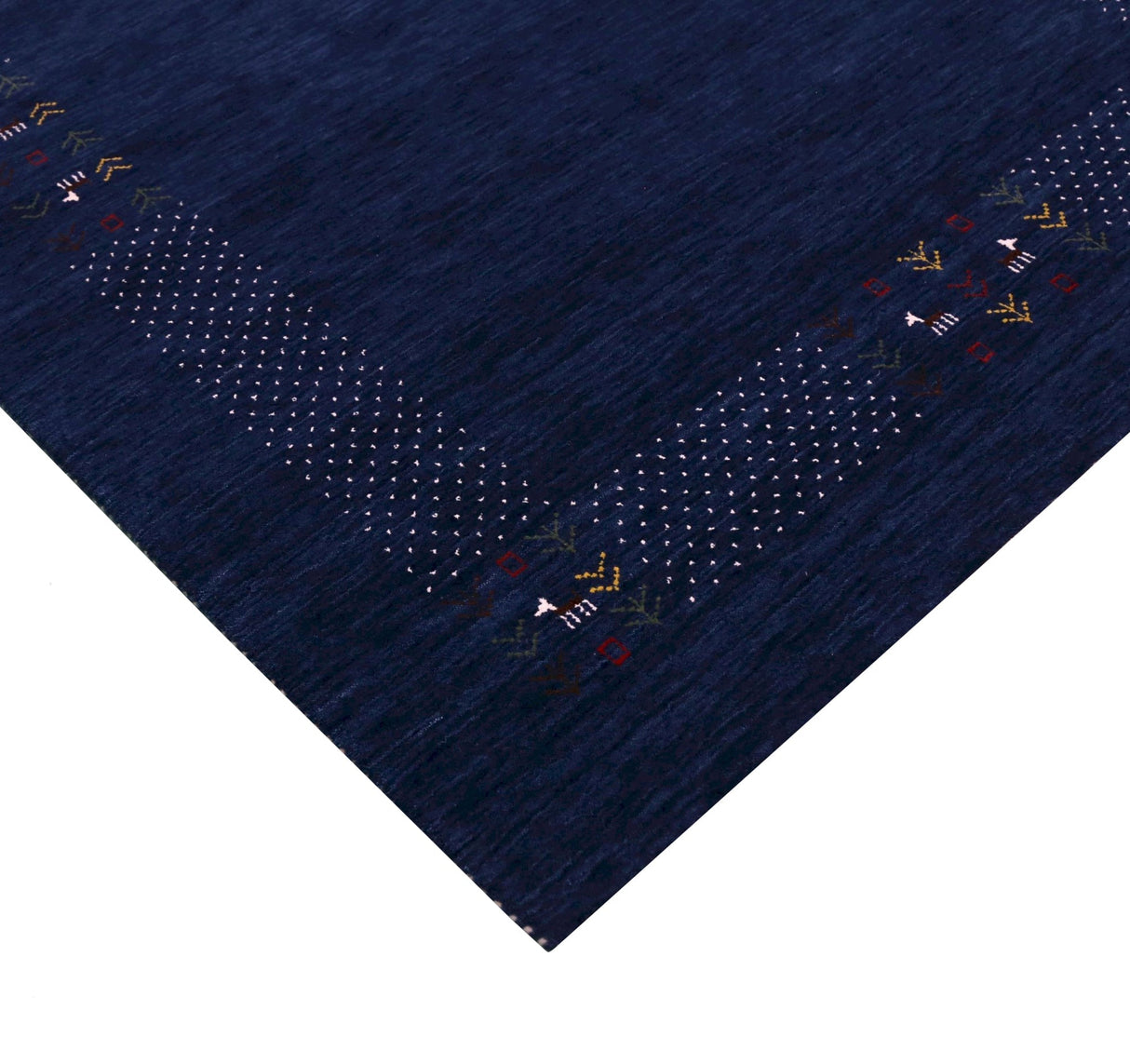 Solid Blue Border Patterns Hand Loomed Wool Area Rug
