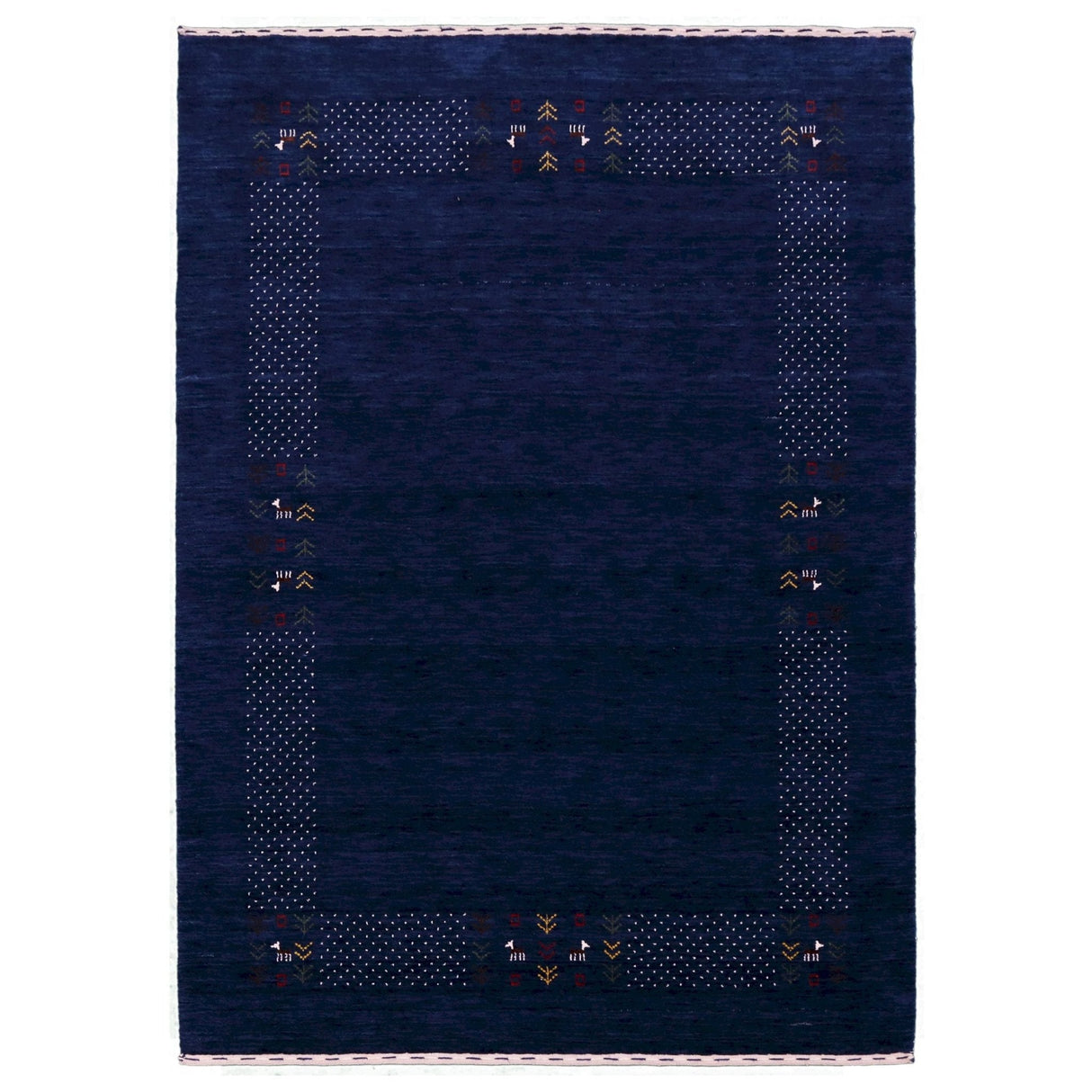 Solid Blue Border Patterns Hand Loomed Wool Area Rug
