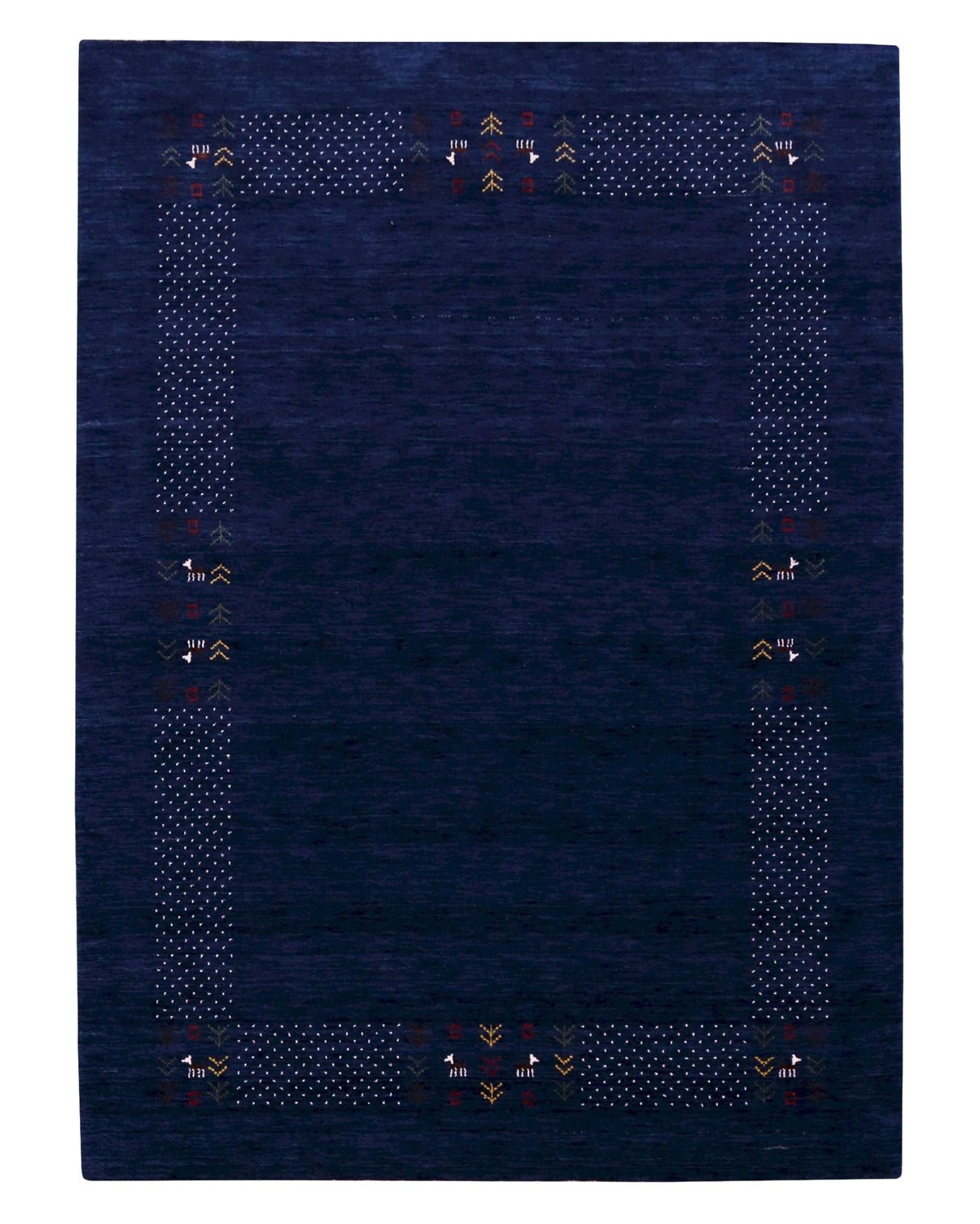 Solid Blue Border Patterns Hand Loomed Wool Area Rug