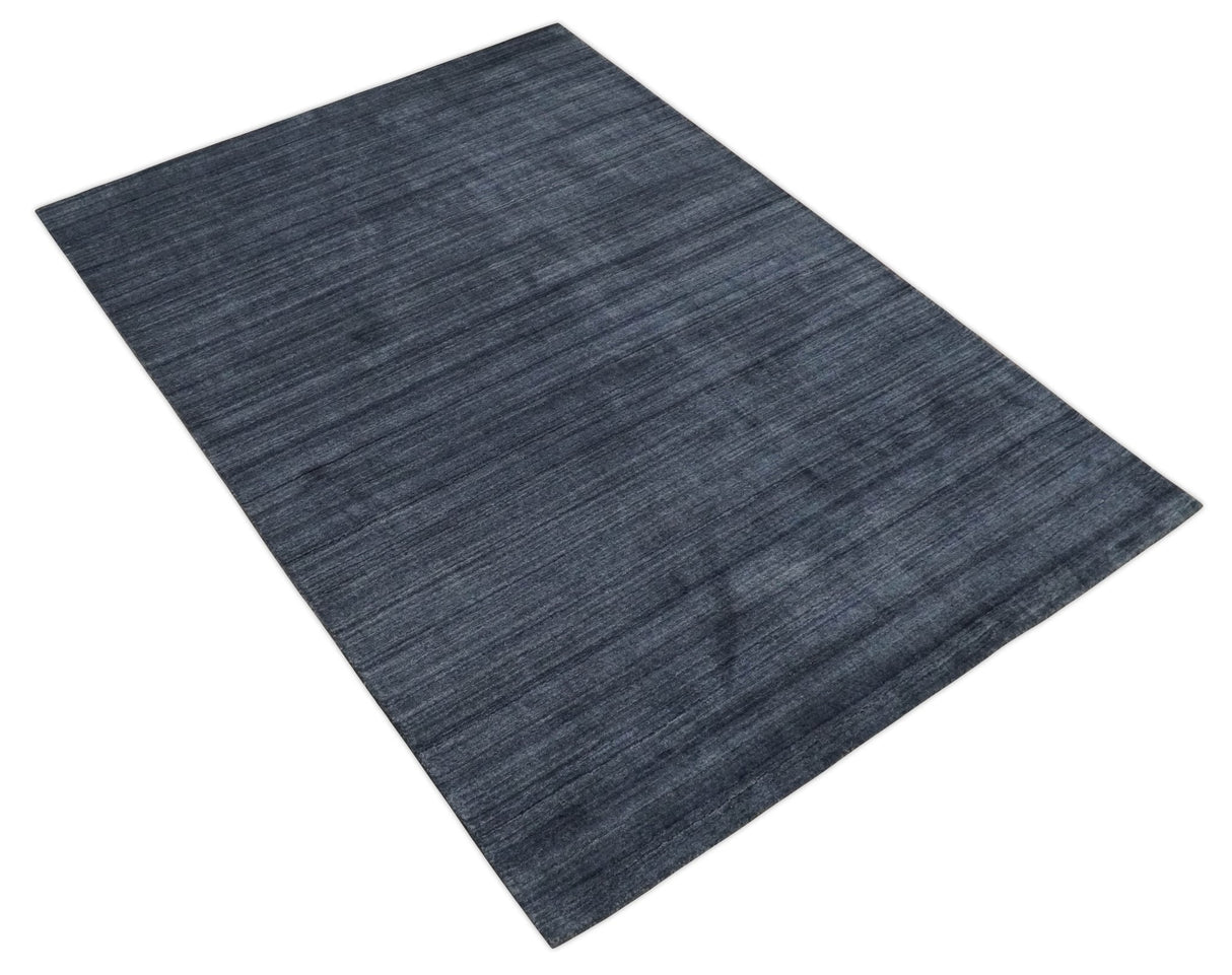 Solid Blue Scandinavian 5x7 Blended Bamboo Silk Flatwoven Area Rug, Dinning, Kids Rug | HL42-Area Rug-Parc Decor