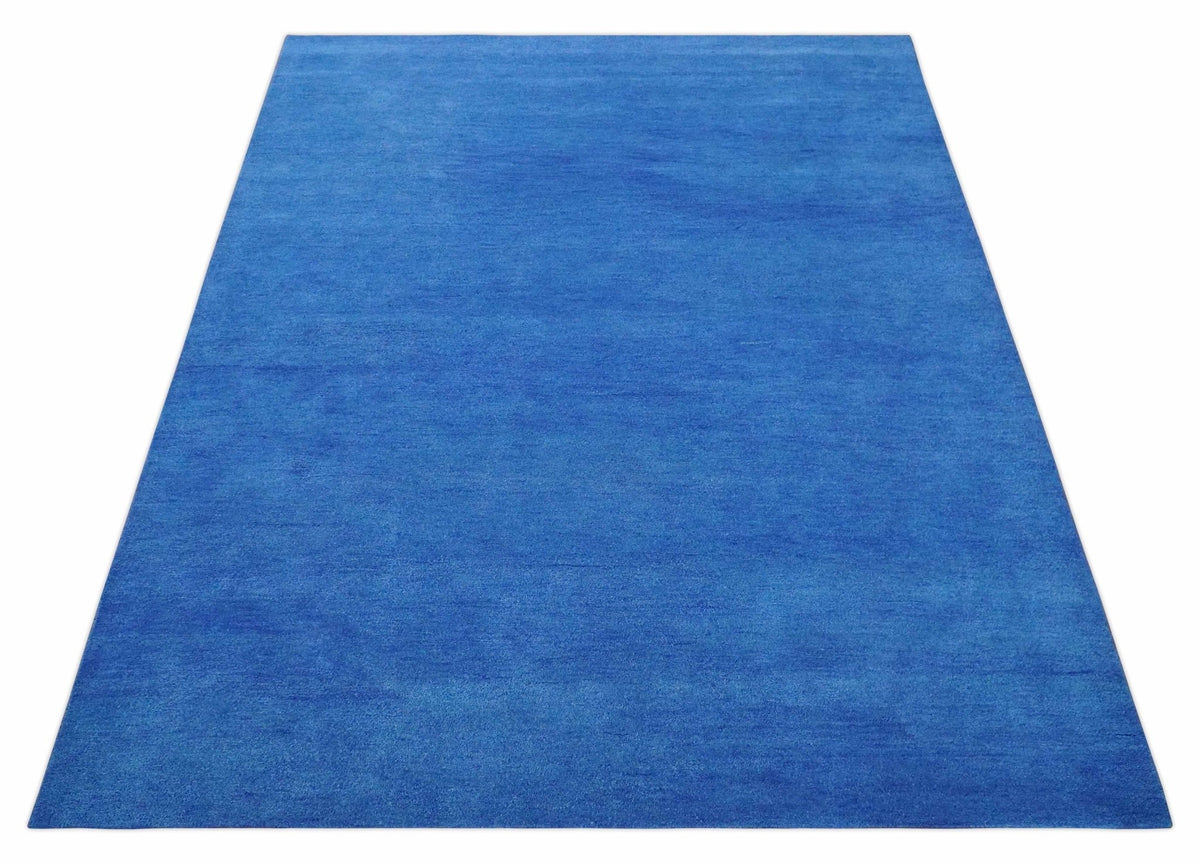 Solid Blue Woolen Hand Tufted contemporary Wool Rug