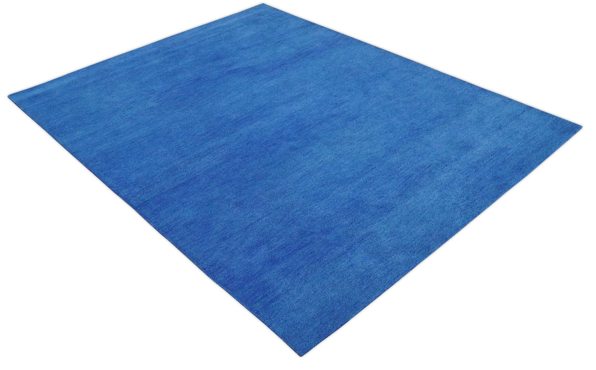 Solid Blue Woolen Hand Tufted contemporary Wool Rug