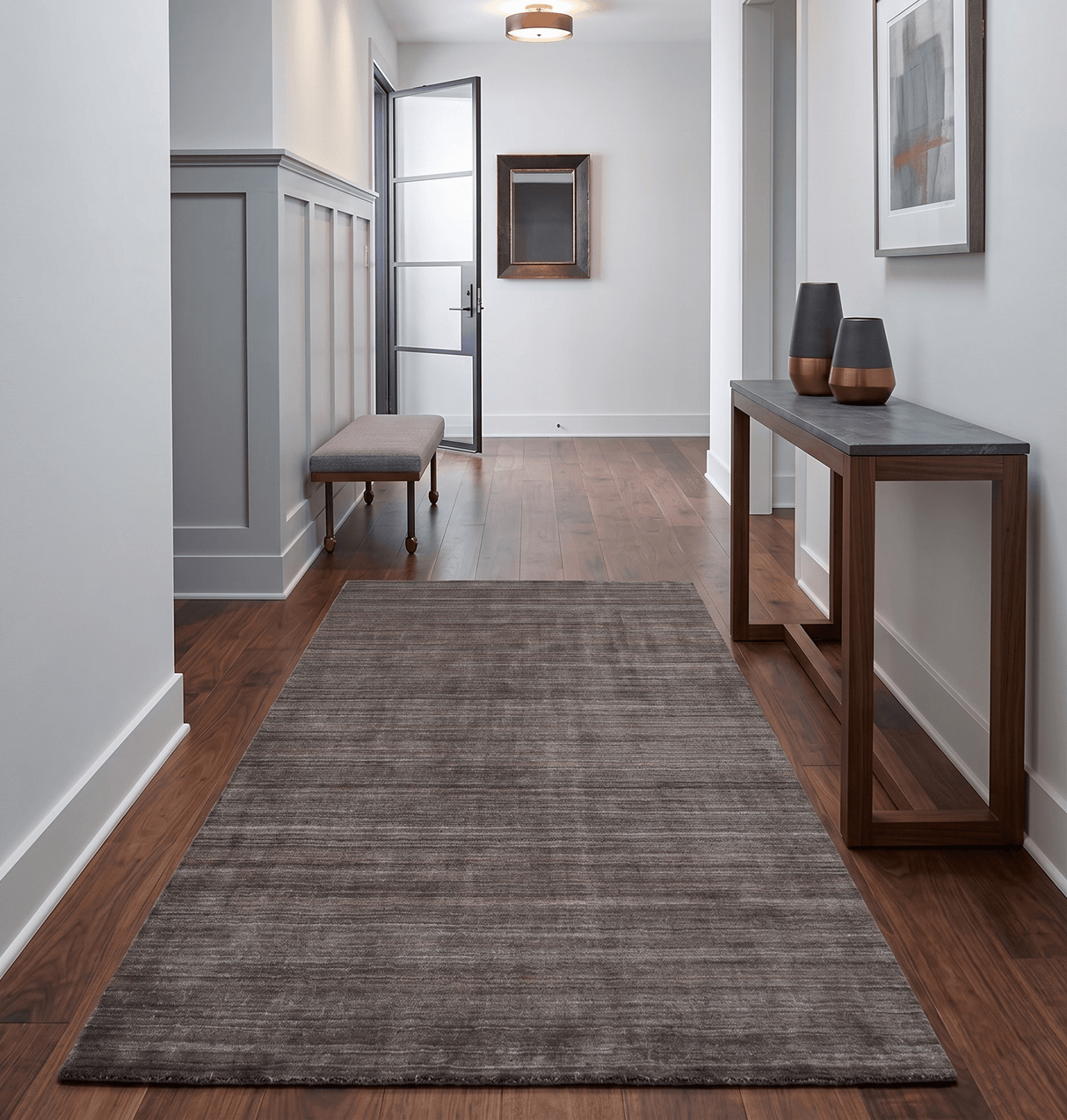 Solid Brown Scandinavian 5x7 Blended Wool Flatwoven Area Rug