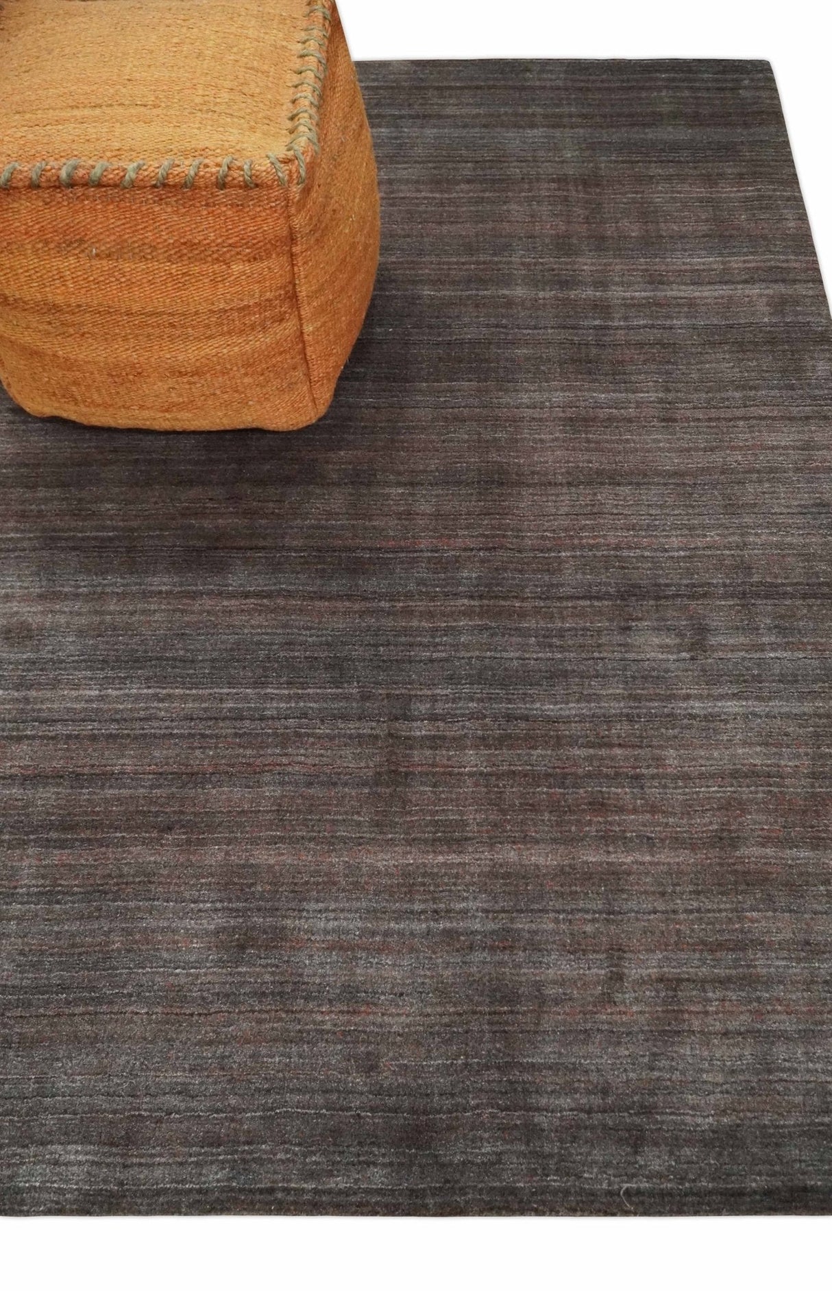 Solid Brown Scandinavian 5x7 Blended Wool Flatwoven Area Rug, Dinning, Kids Rug | HL17-Area Rug-Parc Decor