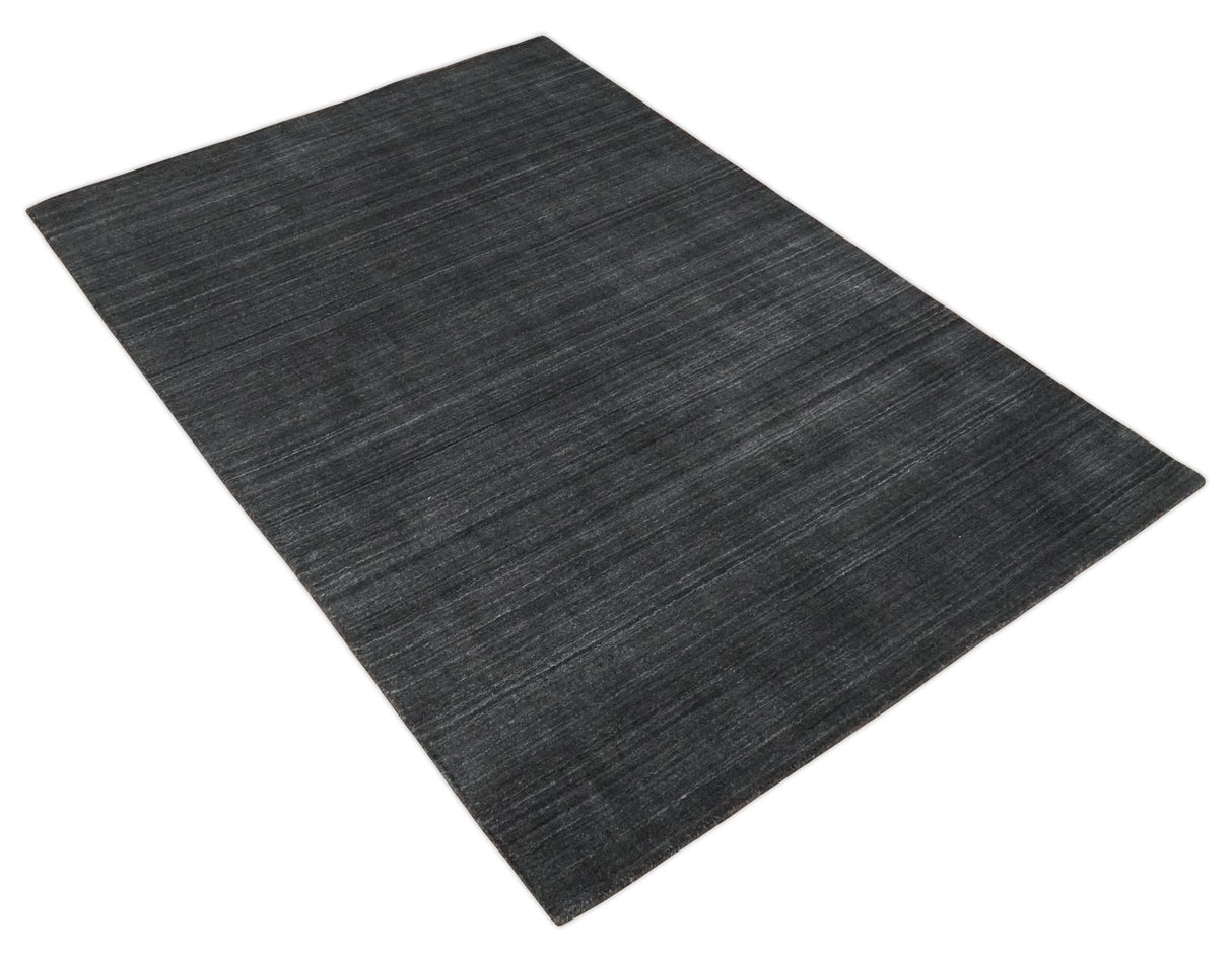 Solid Charcoal Black Scandinavian 5x7 Blended Wool Flatwoven Area Rug