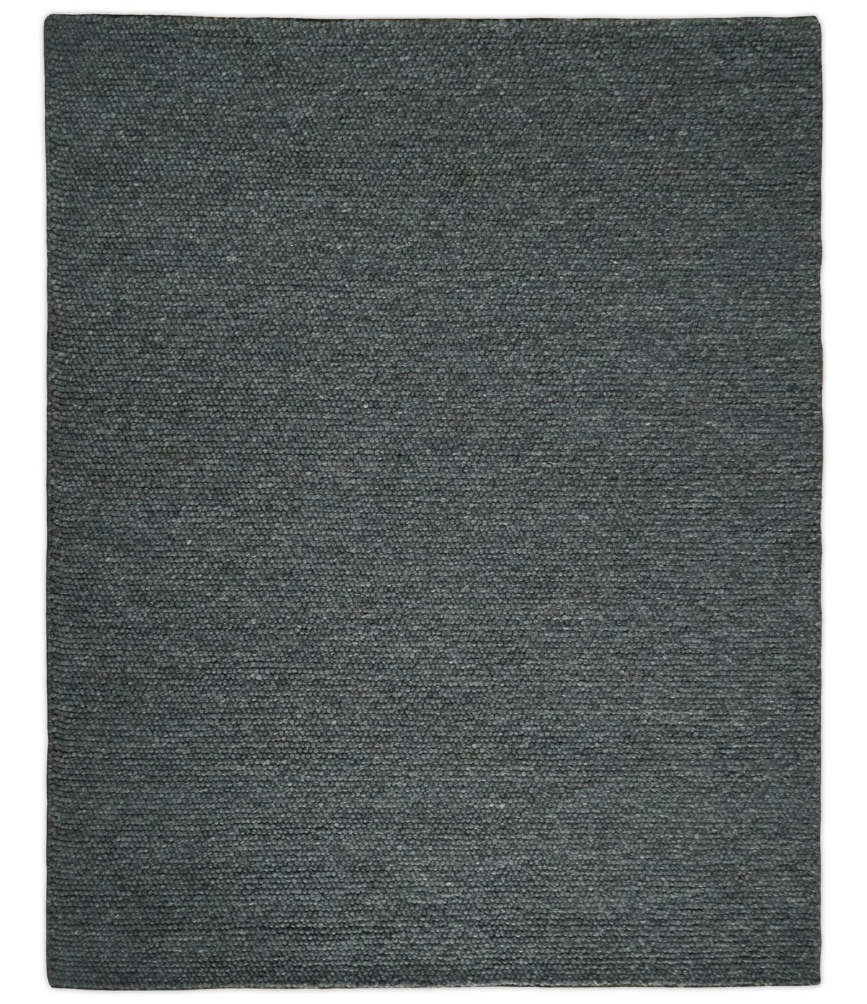 Solid Charcoal Gray Wool Blend Felted Chunky Hand Woven Area Rug