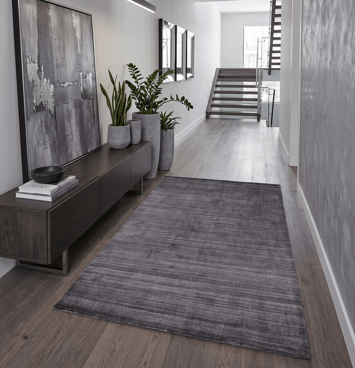 Solid Charcoal Scandinavian 5x7 Blended Wool Flatwoven Area Rug
