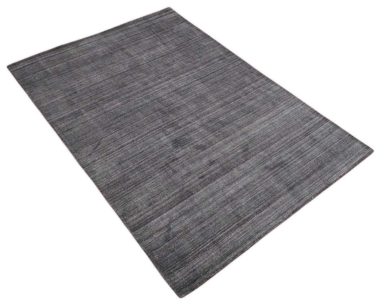 Solid Charcoal Scandinavian 5x7 Blended Wool Flatwoven Area Rug, Dinning, Kids Rug | HL14-Area Rug-Parc Decor