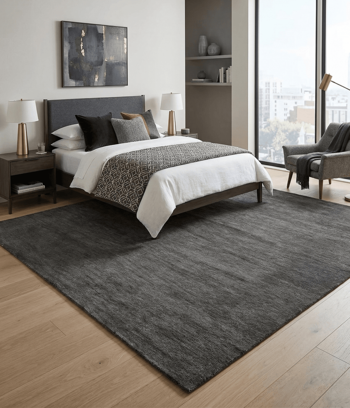 Solid Charcoal Woolen Hand Tufted contemporary area Rug