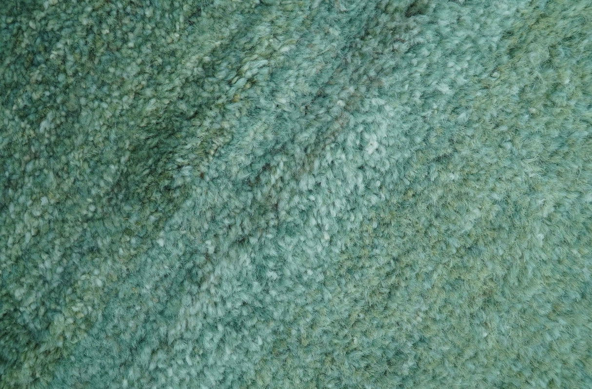 Solid Green Hand knotted Contemporary Custom Made wool Area Rug