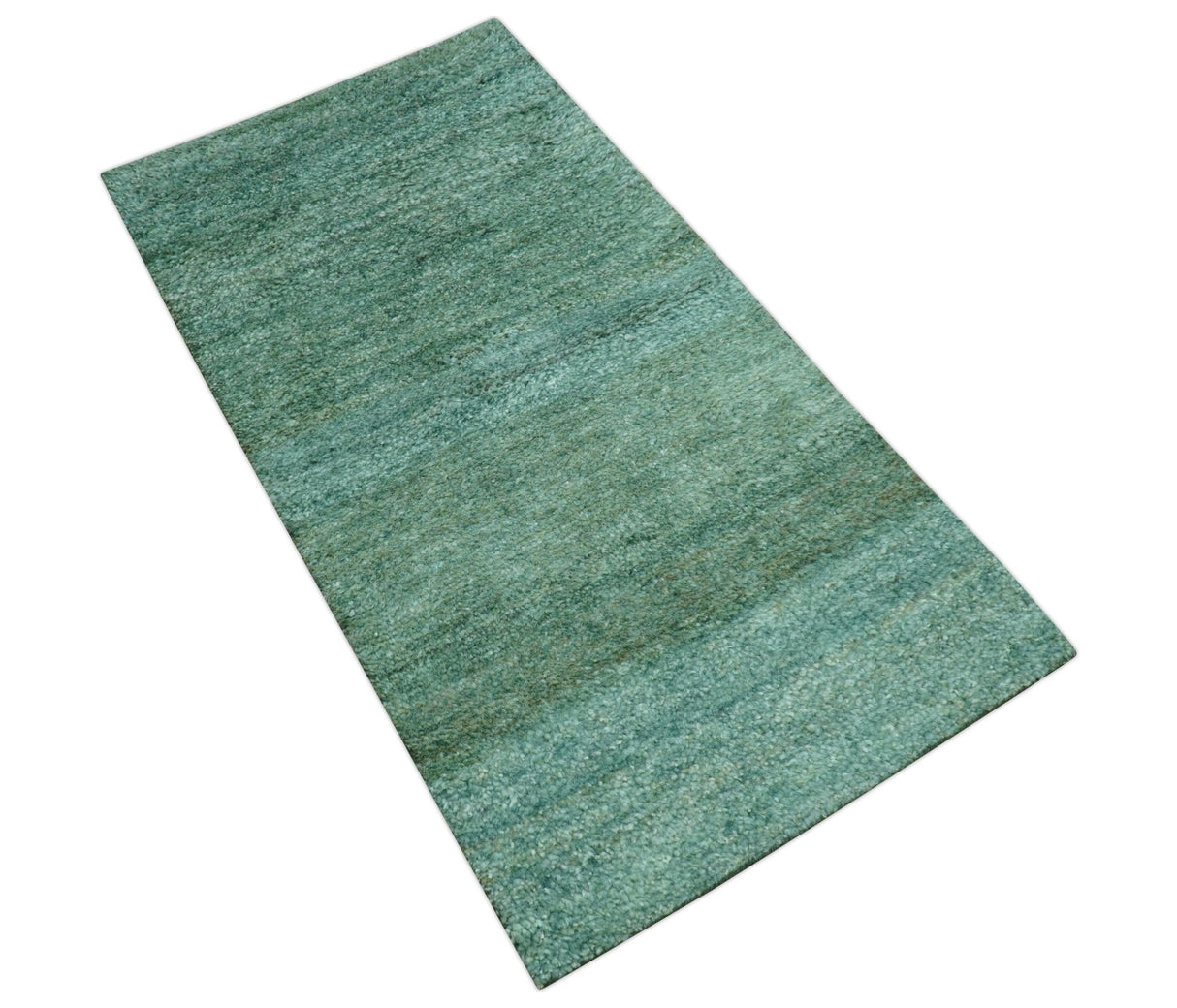 Solid Green Hand knotted Contemporary Custom Made wool Area Rug