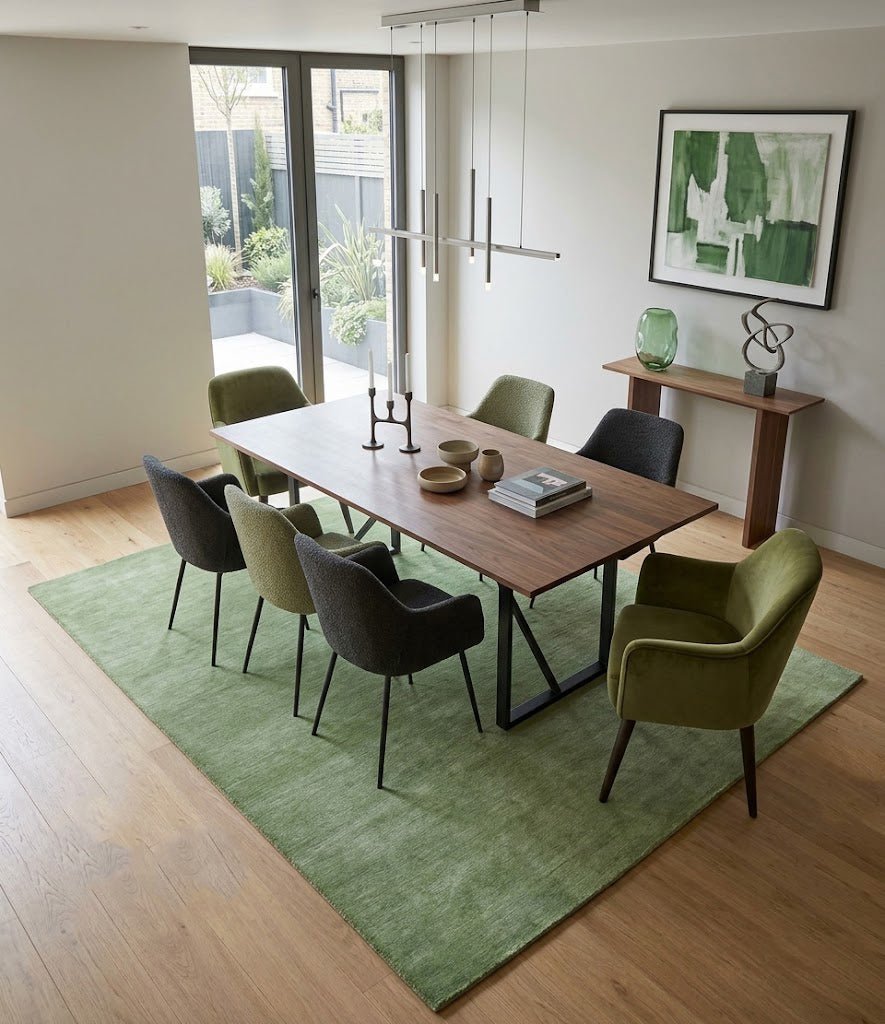 Solid Green Woolen Hand Tufted contemporary area Rug