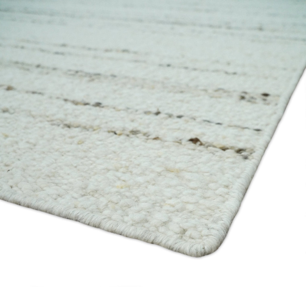 Solid Ivory and brown Woolen Chunky and Soft Berber Area Rug