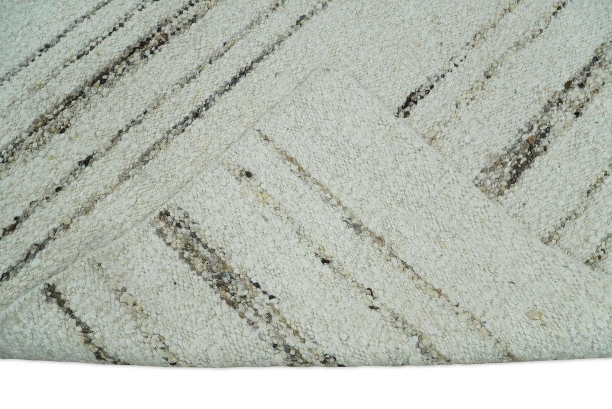 Solid Ivory and brown Woolen Chunky and Soft Berber Area Rug
