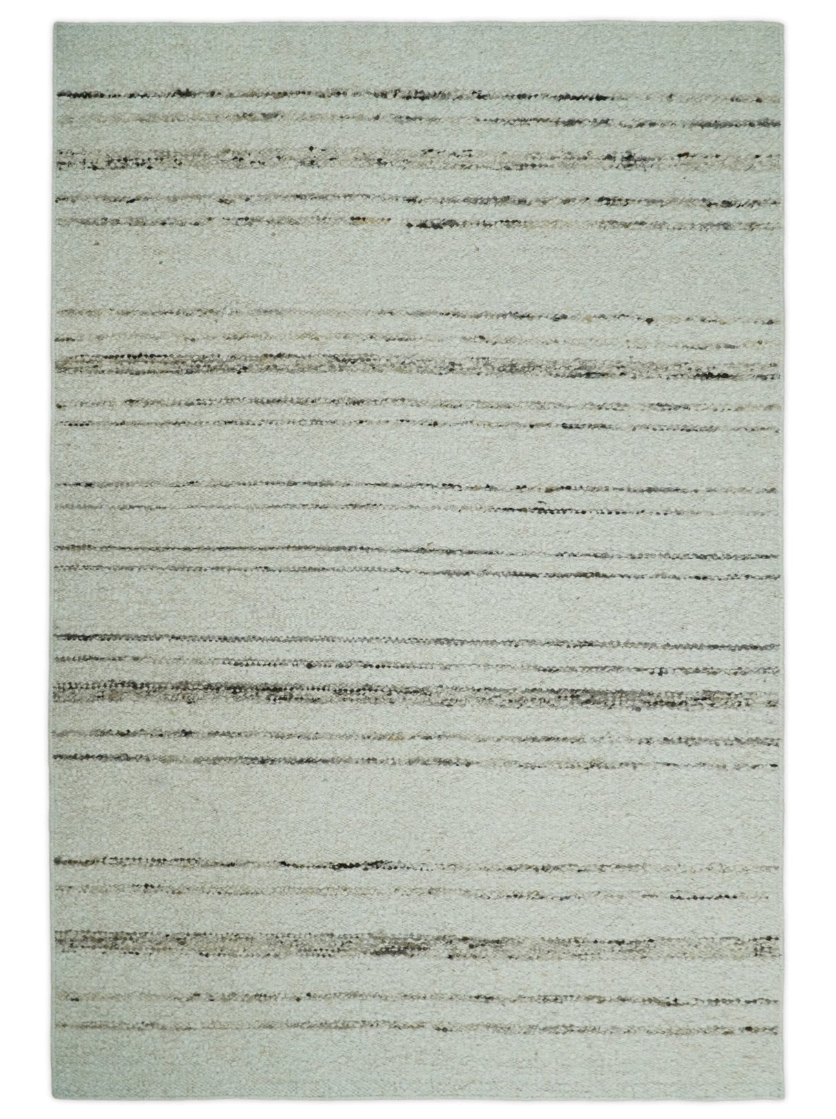 Solid Ivory and brown Woolen Chunky and Soft Berber Area Rug