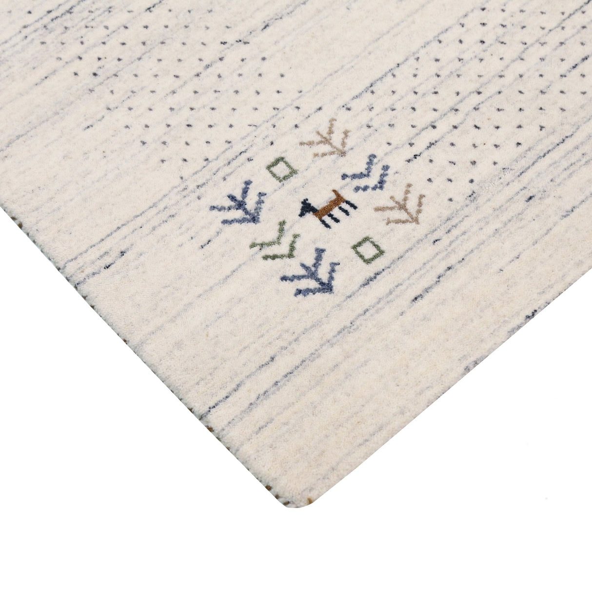 Solid Ivory Border Patterns Hand Loomed Wool Area Rug
