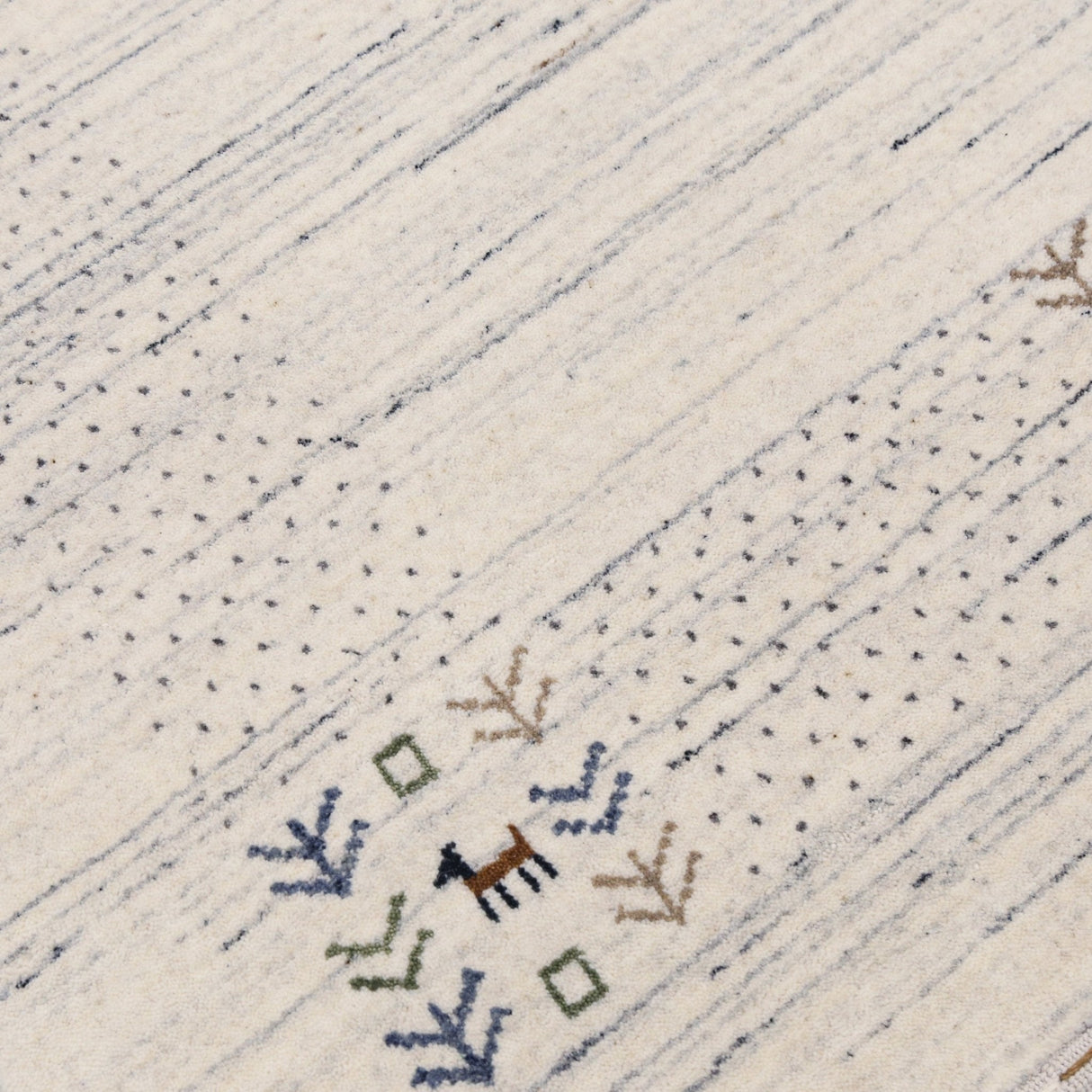Solid Ivory Border Patterns Hand Loomed Wool Area Rug